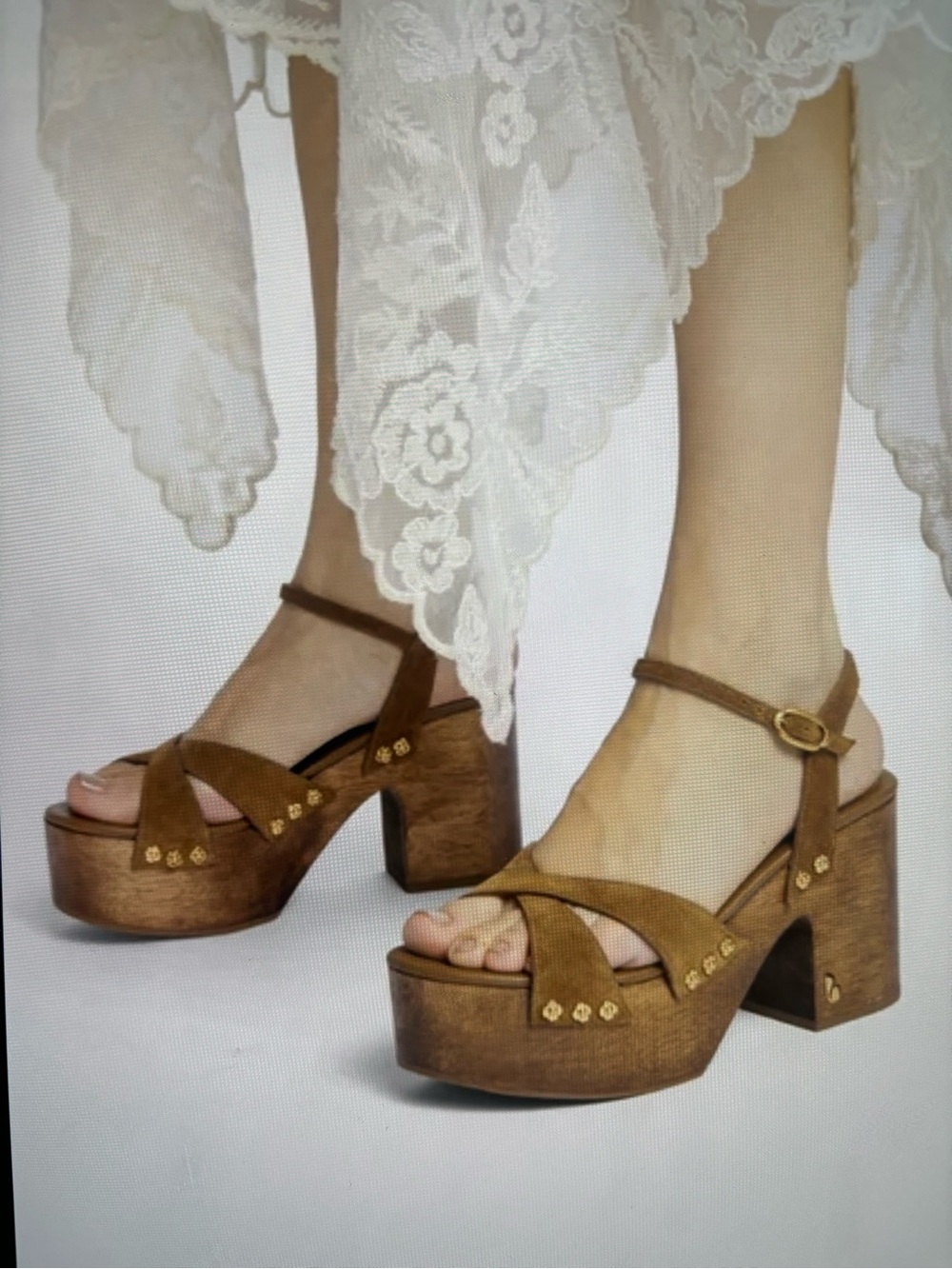 Larroude Suede Platform Sandals in Russet with Gold Accents 7.5